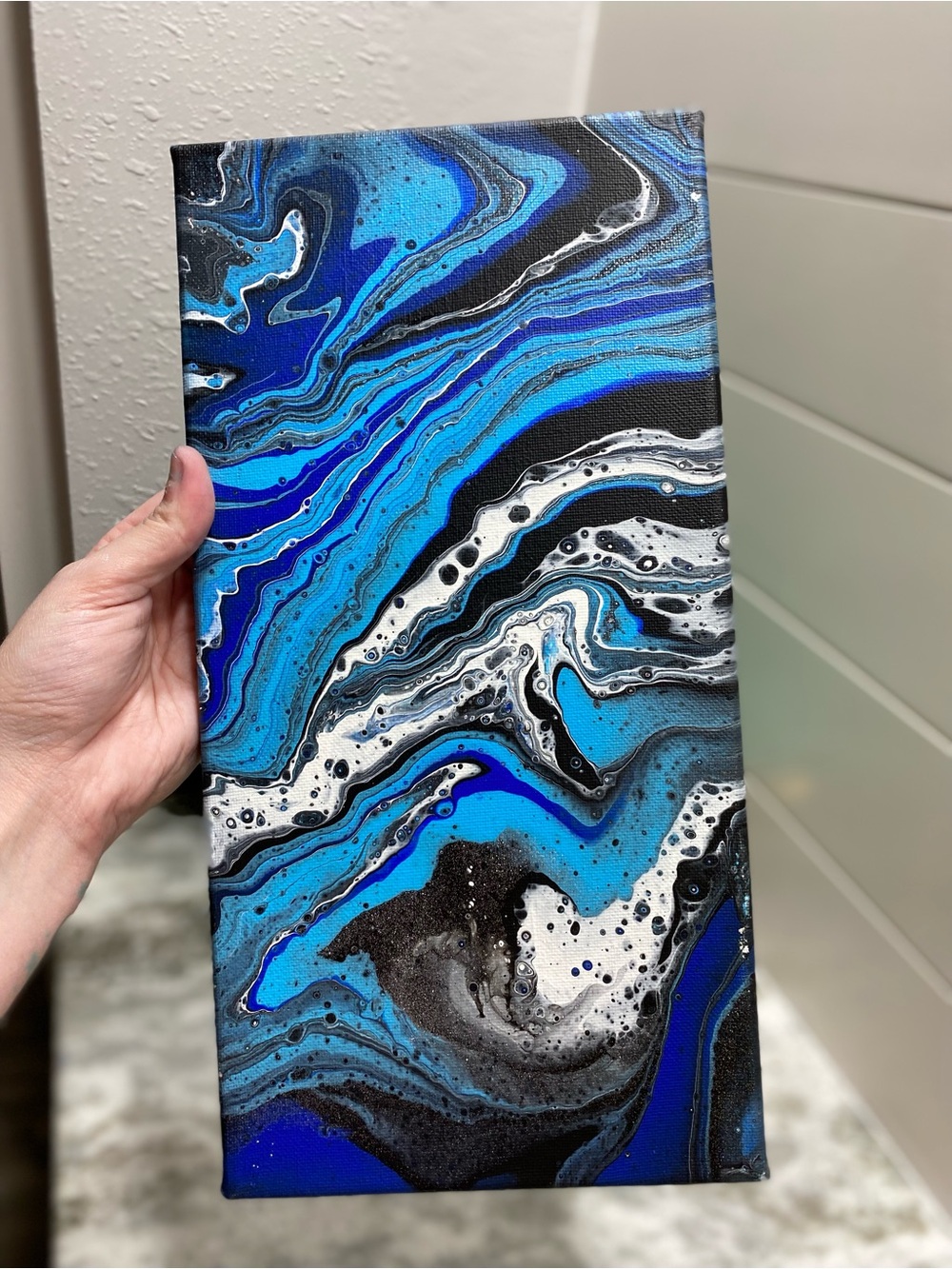 Abstract Blue and Black W/ Glitter Canvas Art